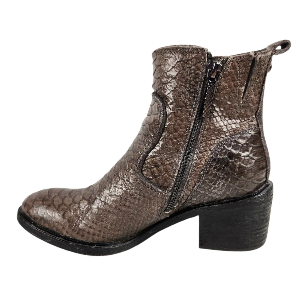 Donald J Pliner Erryn Bronze Snakeskin Leather Suede Ankle Boots Womens Size 5.5